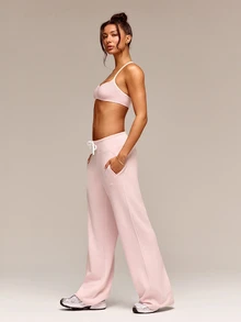 GLOWMODE SoftCalm Modal Line-Up Wide Leg Sweatpant SoftCalm Silky-Smooth Comfy Drawstring Waist Relaxed Fit With Side Pockets Autumn Winter Daily Wear - Pink - View 8