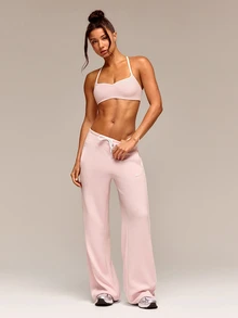 GLOWMODE SoftCalm Modal Line-Up Wide Leg Sweatpant SoftCalm Silky-Smooth Comfy Drawstring Waist Relaxed Fit With Side Pockets Autumn Winter Daily Wear - Pink - View 7