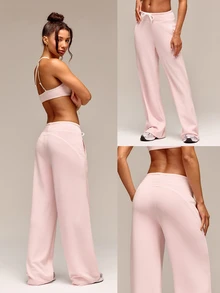 GLOWMODE SoftCalm Modal Line-Up Wide Leg Sweatpant SoftCalm Silky-Smooth Comfy Drawstring Waist Relaxed Fit With Side Pockets Autumn Winter Daily Wear - Pink - View 9