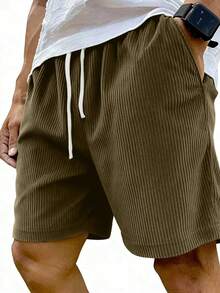 Manfinity Dauomo Men's Solid Color Drawstring Waist Casual Active Streetwear Smart Versatile Daily Wear Vacation Beach Vacation Shorts Olive Green Summer - Green - View 4
