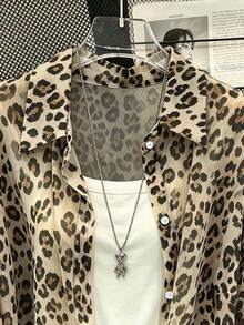 Resyla Plus Size Women's Leopard Print Casual Versatile Daily Wear Shirt - Multicolor - View 4