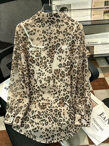 Resyla Plus Size Women's Leopard Print Casual Versatile Daily Wear Shirt - Multicolor - View 2