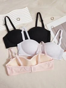 SHEIN 3pcs/Set Wireless Thin Removable Strap Solid Color Bras, Suitable For Girls Students Casual Baggy Cute Teen Sports' Summer White Grey Pink - Multicolor - View 4