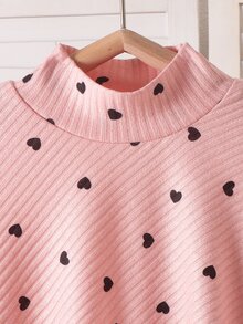 SHEIN 小女孩甜美優雅母女套裝 日常穿搭 7歲生日禮物 秋季愛心印花不對稱針織上衣喇叭褲套裝 棕色 聖誕 - 粉色 - 查看 9