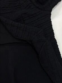 Elenzga 女士优雅纯色格纹质感面料立领长袖高端优雅外套，适合感恩节、万圣节、街头风、秋冬季穿着。 - 黑色 - 查看 8