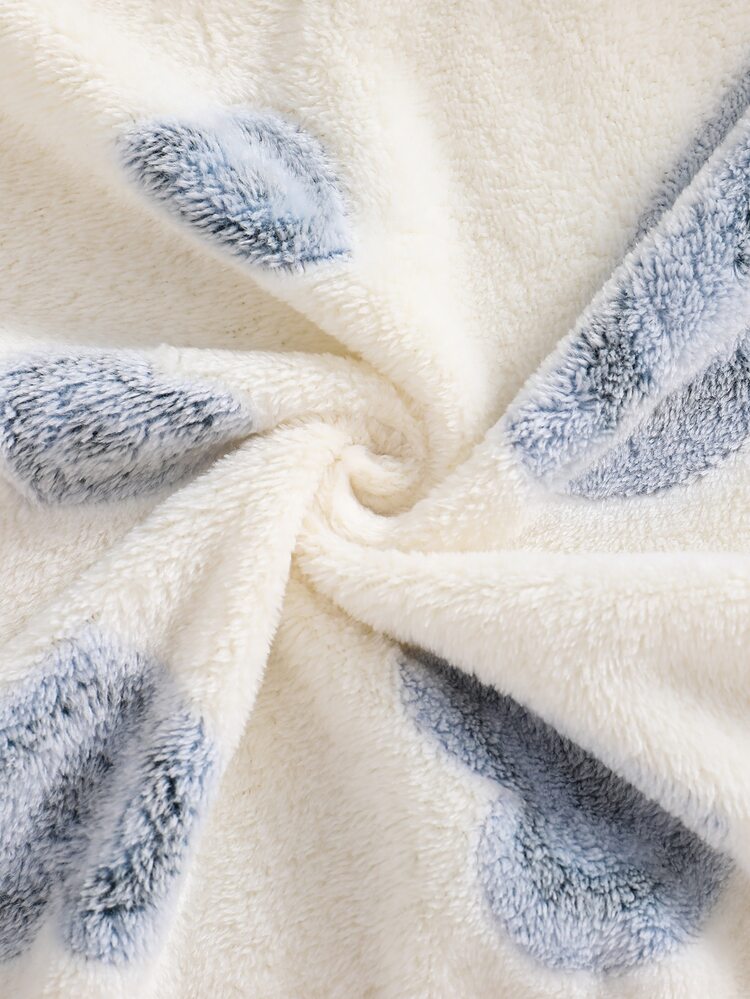 SHEIN Tween Girls Long Sleeve Fuzzy Fleece Jacket White Heart Print Zip Up Teddy Coat Stand Collar Fluffy Fall Winter Cute Cowgirl Outwear School - Blue - View 8