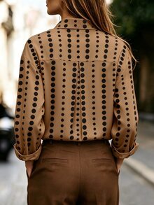 Trelyra Women's Striped Patchwork Casual Versatile Daily Outing Shirt - Coffee Brown - View 2