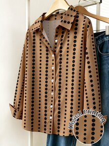 Trelyra Women's Striped Patchwork Casual Versatile Daily Outing Shirt - Coffee Brown - View 3