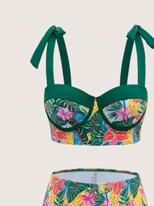 SHEIN Swim 3pcs Tropical Print Bikini Set For Beach In Summer Beach - Multicolor - View 5