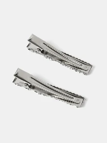 Aravennia 2pcs Multicolor Women's Glitter Rhinestone Decor One-Shaped Wide Hair Clip, Styling Tool For Elegant Hairdo Suitable For Daily - Silver - View 4
