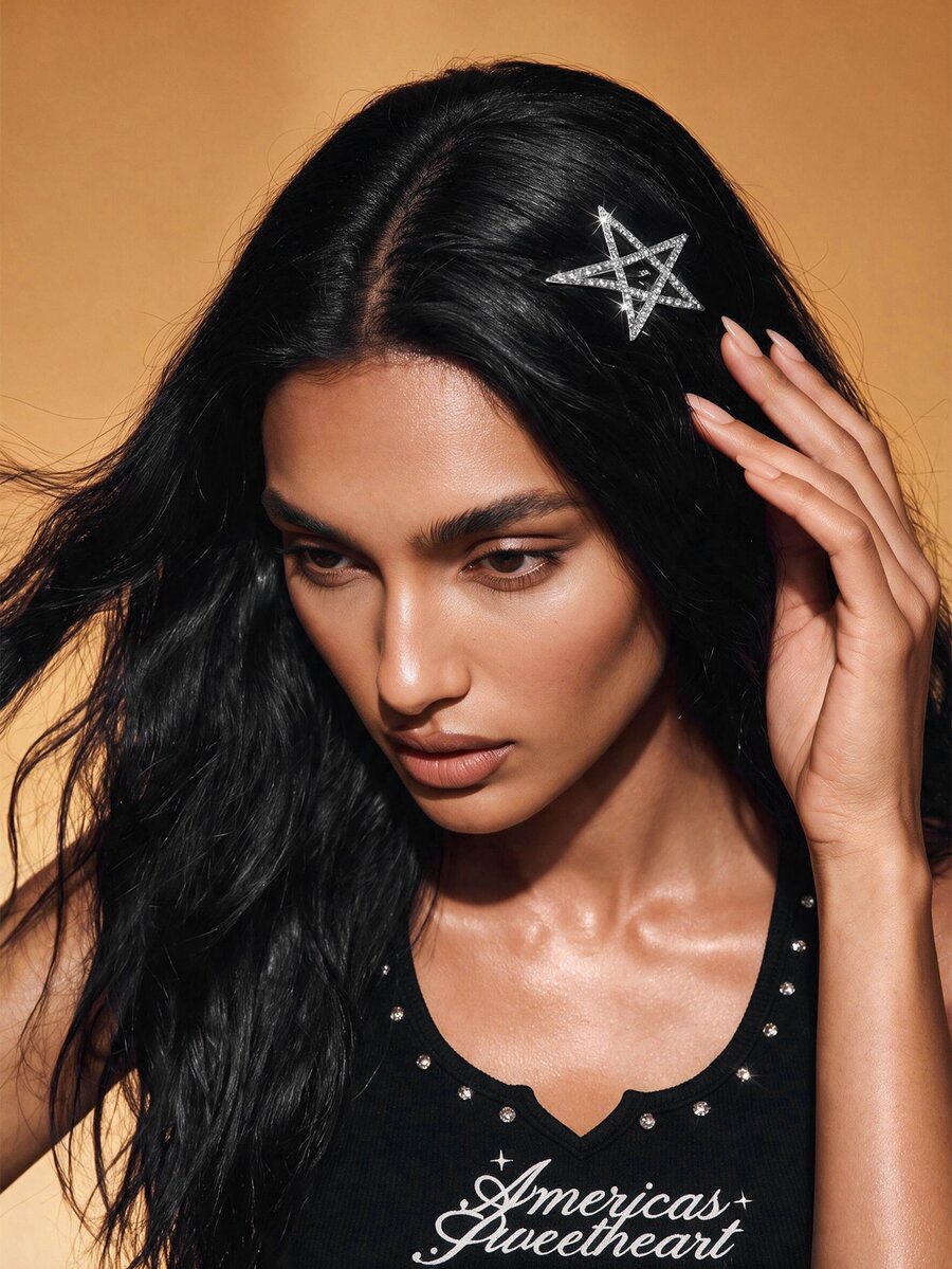 Aravennia 1pc Star Hair Clip, Side Clip Bangs Clip, Five-Pointed Star Hair Accessory For Women - Silver Five-pointed Star 2-pack - View 1