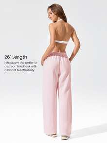 GLOWMODE Everyday Fleece Chill Season Soft Warm Hip Curved Adjustable Drawstring Hem Waist Side Pockets Wide-Leg Joggers Pants Outdoor Casual - Dusty Pink - View 4