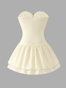 SHEIN Tween Girl Ruffle Girls Clothes 8 To 12 Years Halloween Outfit Summer Style US Style Vacation Cream White Elegant Tropical - Apricot - View 4