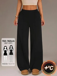 SHEIN PETITE Women's Solid Color Casual Versatile Daily Wear Long Pants - Black - View 13