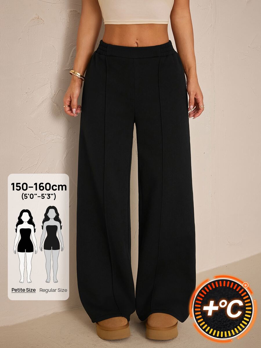 SHEIN PETITE Women's Solid Color Casual Versatile Daily Wear Long Pants - Black - View 1