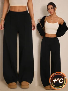 SHEIN PETITE Women's Solid Color Casual Versatile Daily Wear Long Pants - Black - View 10