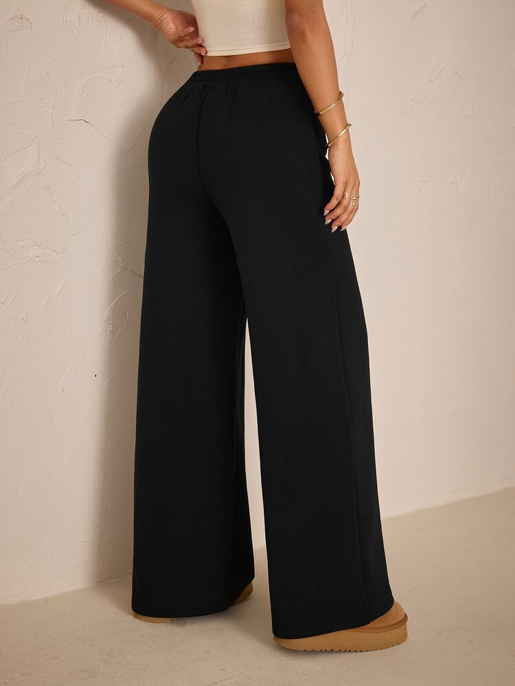 SHEIN PETITE Women's Solid Color Casual Versatile Daily Wear Long Pants - Black - View 2