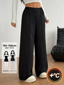 SHEIN PETITE Women's Solid Color Casual Versatile Daily Wear Long Pants - Black - View 12