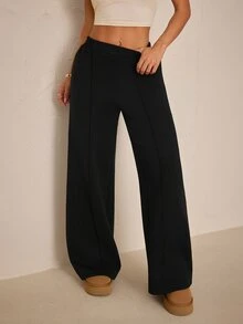 SHEIN PETITE Women's Solid Color Casual Versatile Daily Wear Long Pants - Black - View 5