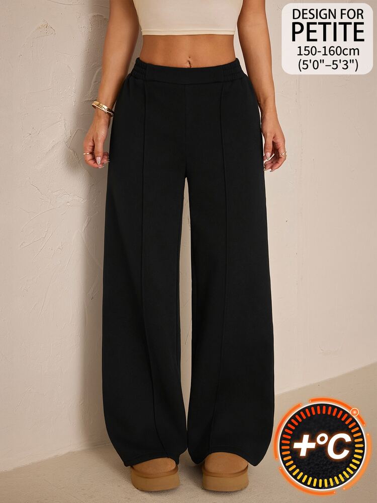 SHEIN PETITE Women's Solid Color Casual Versatile Daily Wear Long Pants - Black - View 11