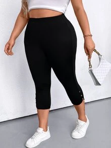 EMERY ROSE Plus Size Women's Fashion Solid Color Slim-Fit All-Match Leggings - Black - View 4