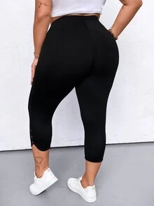 EMERY ROSE Plus Size Women's Fashion Solid Color Slim-Fit All-Match Leggings - Black - View 2