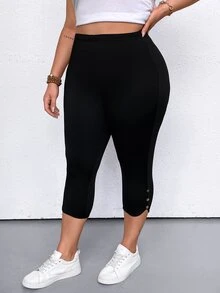 EMERY ROSE Plus Size Women's Fashion Solid Color Slim-Fit All-Match Leggings - Black - View 6