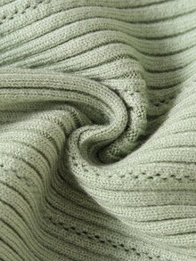 SHEIN Baby Baby Romper Ribbed Knit Long Sleeve Peter Pan Collar Solid Sage Green - Green - View 3