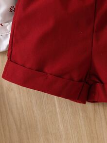 Souflis Souflis Baby Boy Dinosaur Print Bow Front Shirt Bodysuit & Pinafore Shorts - Red and White - View 3