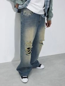 FORM&CHAOS Men's Vintage Washed Denim Jeans - Navy Blue - View 7