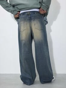 FORM&CHAOS Men's Vintage Washed Denim Jeans - Navy Blue - View 2