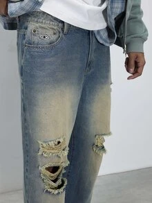 FORM&CHAOS Men's Vintage Washed Denim Jeans - Navy Blue - View 6