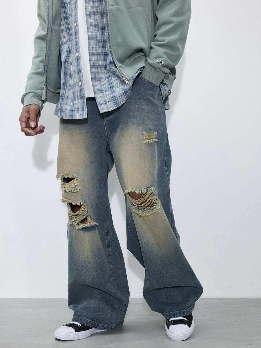 FORM&CHAOS Men's Vintage Washed Denim Jeans - Navy Blue - View 1