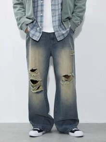 FORM&CHAOS Men's Vintage Washed Denim Jeans - Navy Blue - View 1