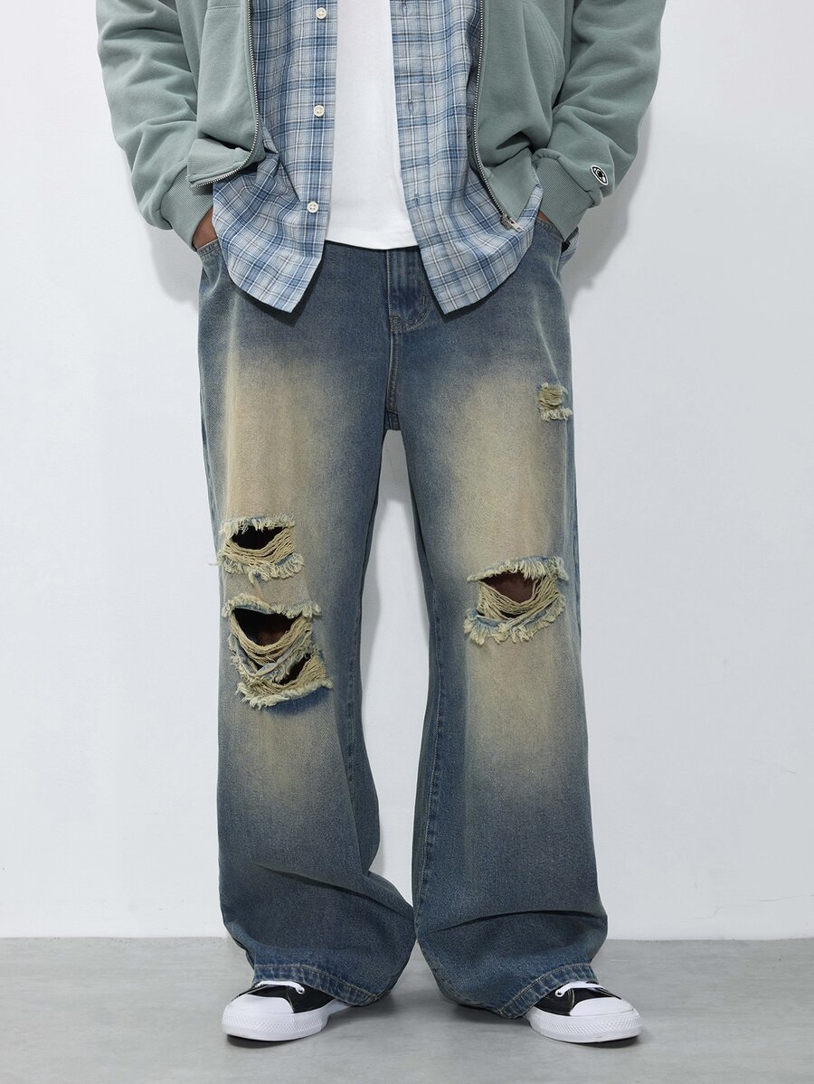 FORM&CHAOS Men's Vintage Washed Denim Jeans - Navy Blue - View 1