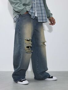 FORM&CHAOS Men's Vintage Washed Denim Jeans - Navy Blue - View 5