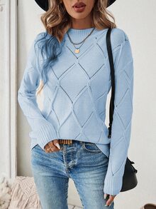EMERY ROSE Suéter de cuello alto de unicolor de manga larga y ajustado para mujer, suéter de punto de otoño e invierno - Celeste - Ver 6