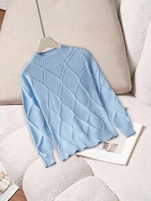 EMERY ROSE Suéter de cuello alto de unicolor de manga larga y ajustado para mujer, suéter de punto de otoño e invierno - Celeste - Ver 3