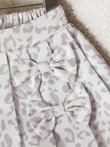 SHEIN 女童豹紋百褶裙，雙蝴蝶結裝飾高腰鬆緊腰帶學院風公主風下身，夏季休閒 7 歲生日 白色 - 杏色 - 查看 6