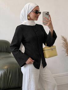 Solavon Women's Solid Color Casual Daily Arabic Style Top - Black - View 6