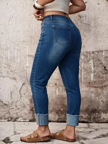 SHEIN ICON Quần jeans dáng ôm casual giặt mài size lớn - Rửa trung bình - Xem 3