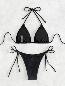 Swim Vcay Set Bikini Wanita Bermotif Bikini dengan Cakupan Luas Bikini Seksi untuk Berjemur - Hitam - View 5