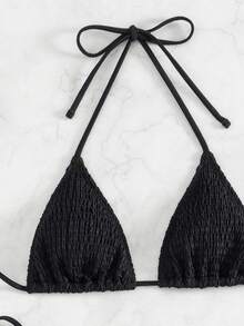 Swim Vcay Set Bikini Wanita Bermotif Bikini dengan Cakupan Luas Bikini Seksi untuk Berjemur - Hitam - View 6