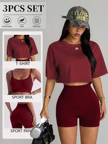 Dewbera Dewbera Seamed Black Short Sleeve Jacket Seamless Black Bra Shorts - Burgundy - View 1