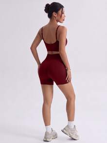 Dewbera Dewbera Seamed Black Short Sleeve Jacket Seamless Black Bra Shorts - Burgundy - View 4