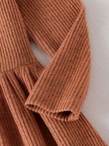 Girls Long Sleeve Knitted Dress, Ribbed Texture Front Button A-Line Skirt, Fairy Mermaid Fall Thanksgiving Matching Mommy Daughter Maroon Winter - Brown - View 3