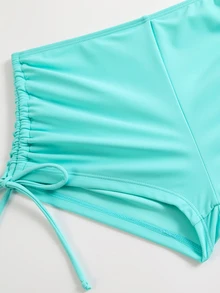 Swim SPRTY Springbreak 女款 2 件式衝浪泳衣套裝，長袖上衣與比基尼泳褲，高彈性面料，植物印花，隨意海灘度假泳裝 - 薄荷綠 - 查看 7