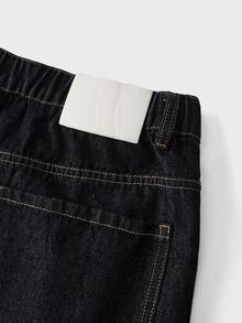 EASEVO Men's Plus Size Curved Leg Wide Leg Loose Casual Denim Jeans - Black - View 4