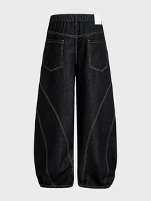 EASEVO Men's Plus Size Curved Leg Wide Leg Loose Casual Denim Jeans - Black - View 2