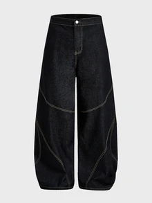 EASEVO Men's Plus Size Curved Leg Wide Leg Loose Casual Denim Jeans - Black - View 6